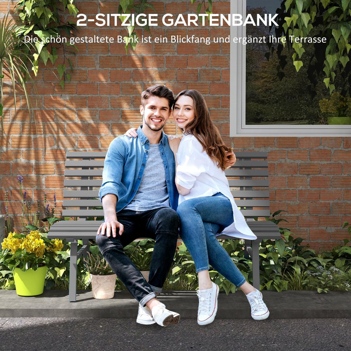 GARTENBANK, 2 Sitzer Parkbank, mit Rückenlehne, für Garten, Balkon, Alu, Grau - Grau, Metall (67/79/123cm) - Outsunny