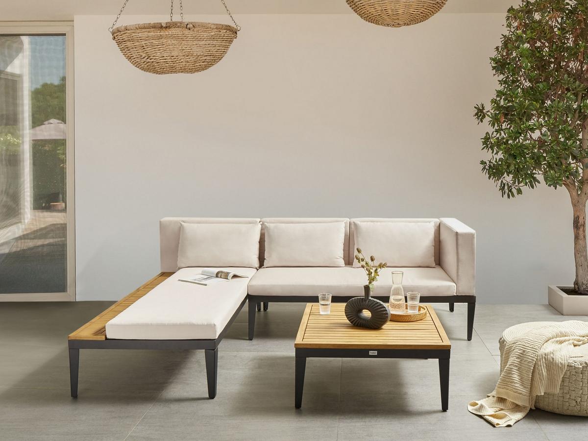 LOUNGE-SET 3-Sitzer Beige Bracciano - Hellbraun/Beige, Holz - Beliani
