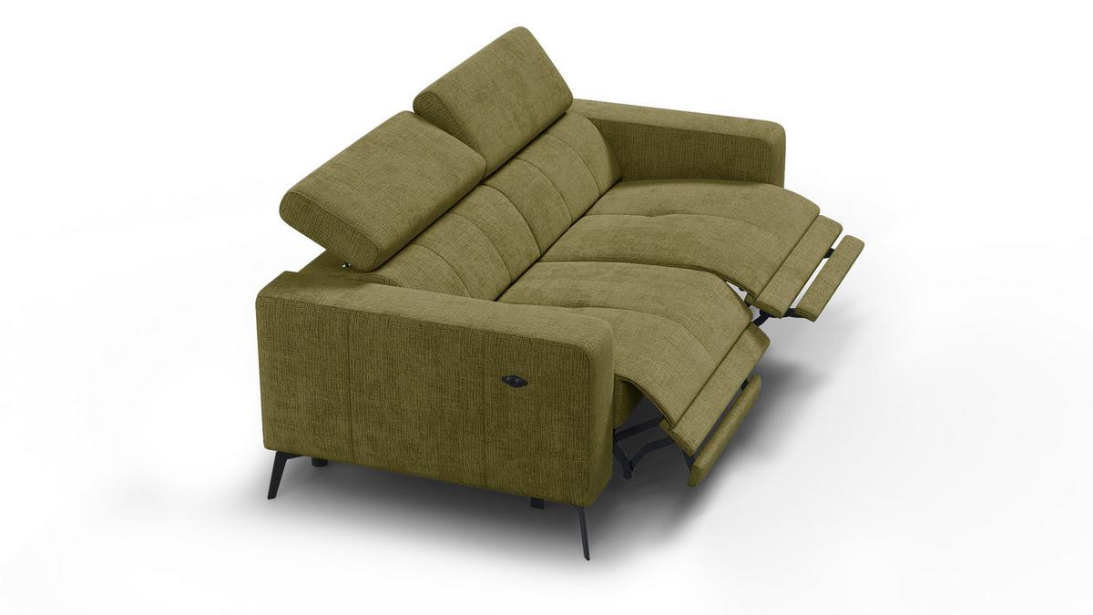 RELAXSOFA MORELLO 3-Sitzer, olive, 2 x Relax Zero Gravity - Olivgrün, Holz/Textil (206/82/103cm) - Wozimo