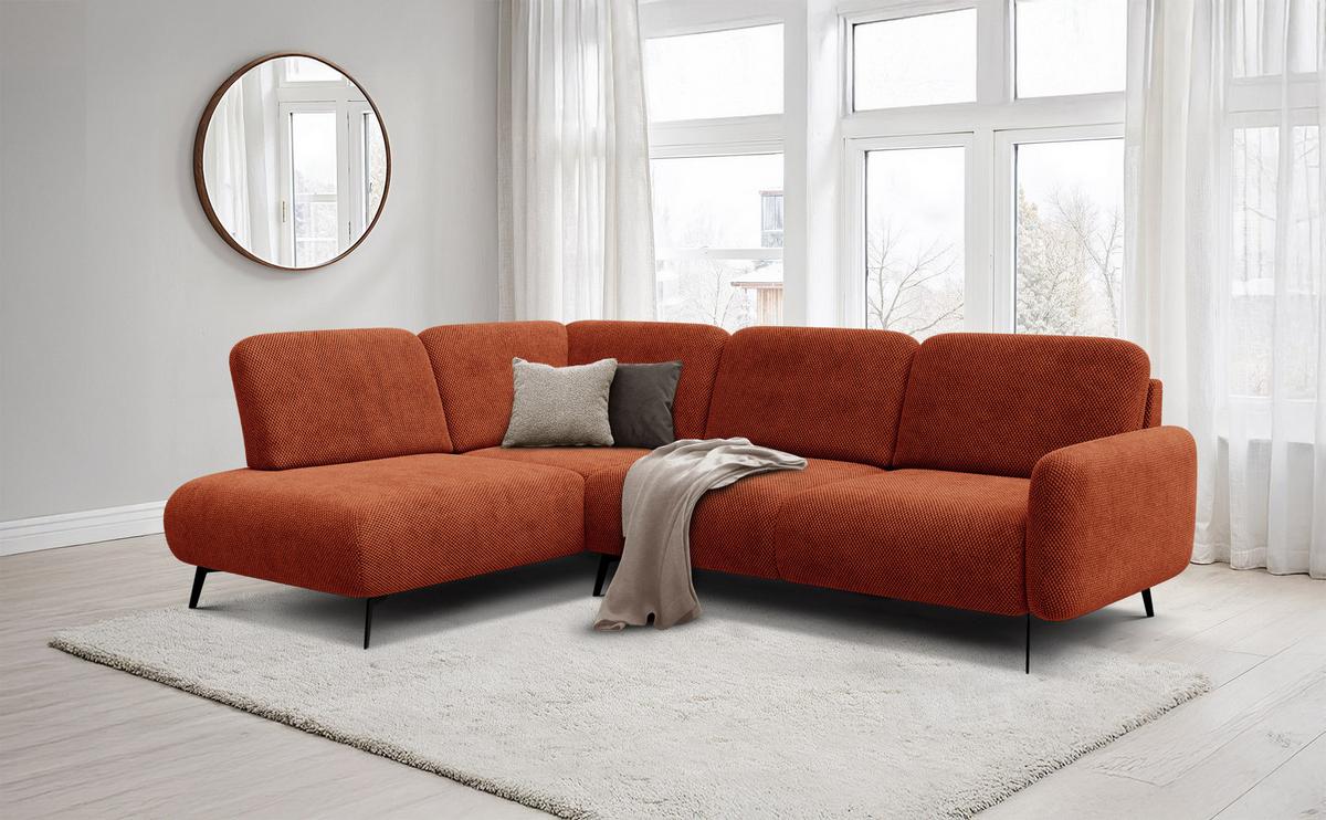 ECKSOFA FEBE 5-Sitzer links, dunkelorange - Dunkelorange/Schwarz, Holz/Textil (271/190cm) - Wozimo