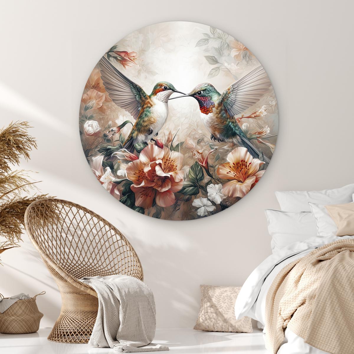 WANDBILD Kolibri - Vögel - Blumen - Natur Deko Groß 150x150 cm - Altrosa, Kunststoff (150/150cm) - MuchoWow