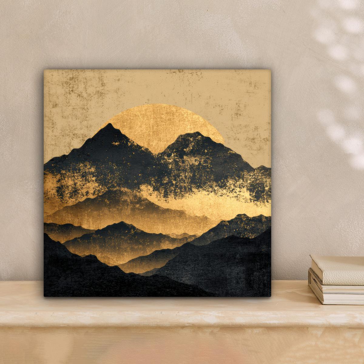 LEINWANDBILD Goldene Berge bei Mondschein Deko Wohnzimmer 20x20 cm - Goldfarben, Textil (20/20cm) - MuchoWow