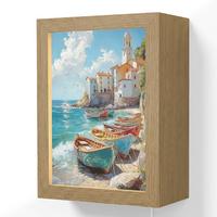 WANDLEUCHTE Boote - Felsen - Meer - Sonne 15x20 cm - Blau, Holzwerkstoff (15/20/8cm) - OnlyWow