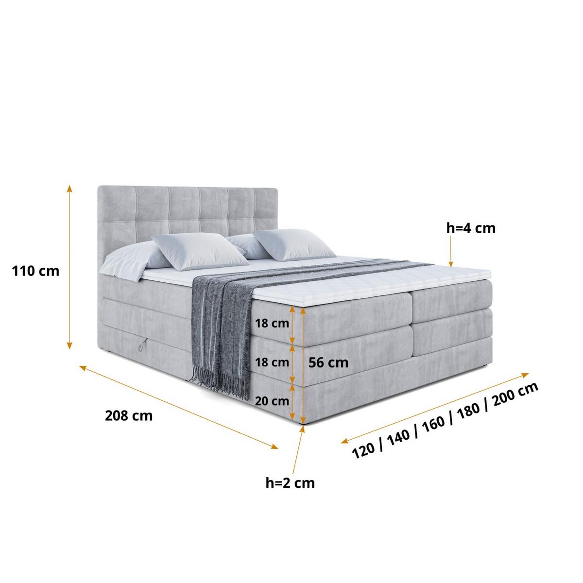 BOXSPRINGBETT MARCE KING - 140x200 - H3/H4 - Hellgrau - Hellgrau, Holzwerkstoff (140/200cm) - ALTDECOR