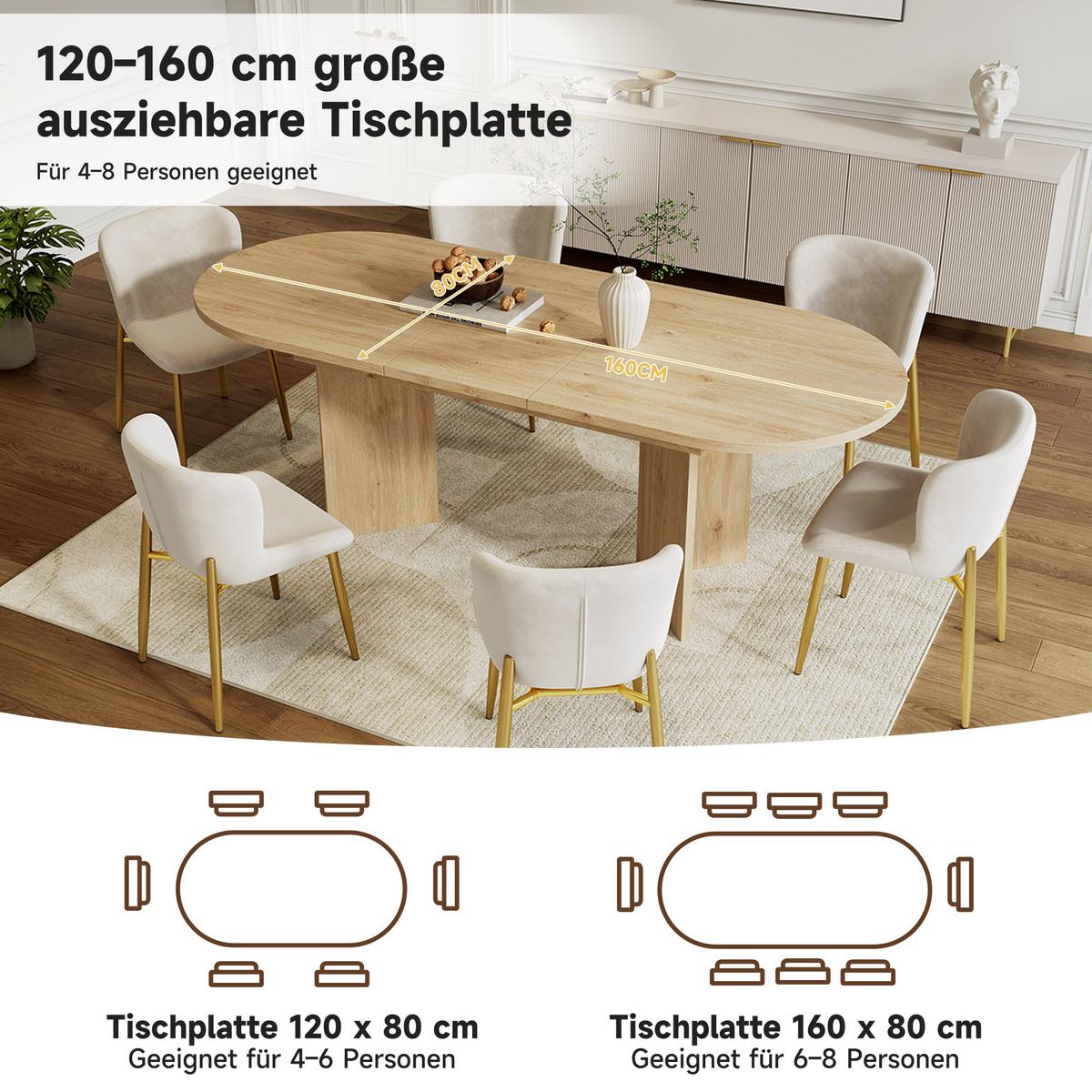 ESSTISCH ausziehbarer eiche-optik 120 bis 160 cm, oval mit abgerundeten ecken - Eichefarben, Holzwerkstoff (80/160/75.5cm) - Urban Meuble