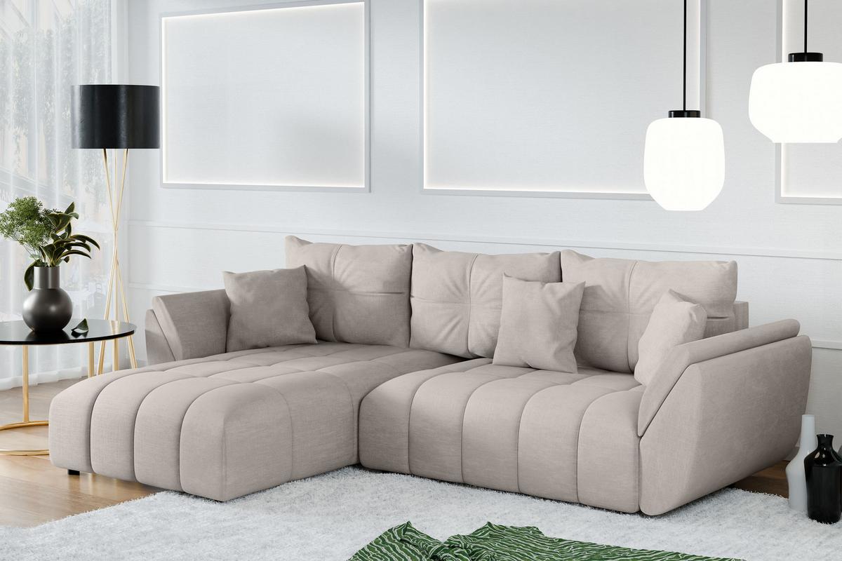 ECKSOFA L Form Verciani Beige 280/190/91 cm mit Schlaffunktion - Beige/Schwarz, Kunststoff/Textil (280/190cm) - AX Living