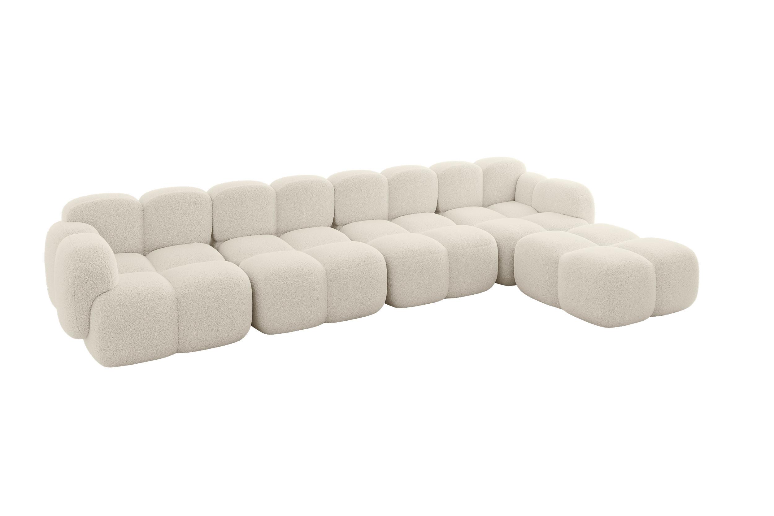 ECKSOFA modulares Sofa Rechts Miko-L3 390x205x75 Beige Bouclé - Sandfarben/Schwarz, Holzwerkstoff/Kunststoff (390/205cm) - ALTDECOR