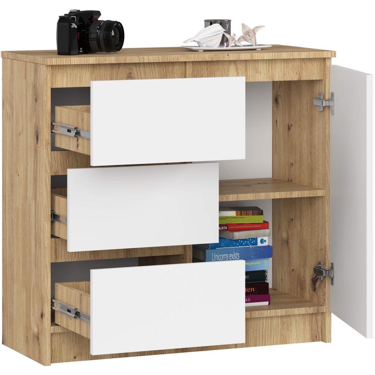KOMMODE Eiche Artisan, Weiß 77/80/35 - Eiche Artisan/Weiß, Holzwerkstoff (80/77/35cm) - RAUMHIRSCH FURNITURE
