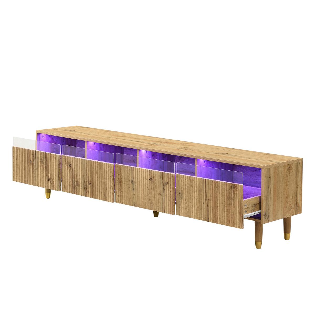 TV-SCHRANK SET holzoptik, 3d-rillen & smart led - Naturfarben, Holzwerkstoff (178/45/35cm) - Urban Meuble