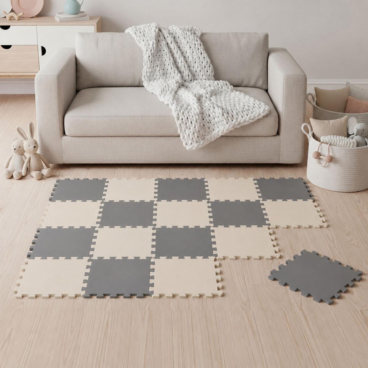 SPIELMATTE ab Null - 180/90/1 cm Puzzlematte Beige - Beige/Grau, Kunststoff (30/30cm) - Littletom