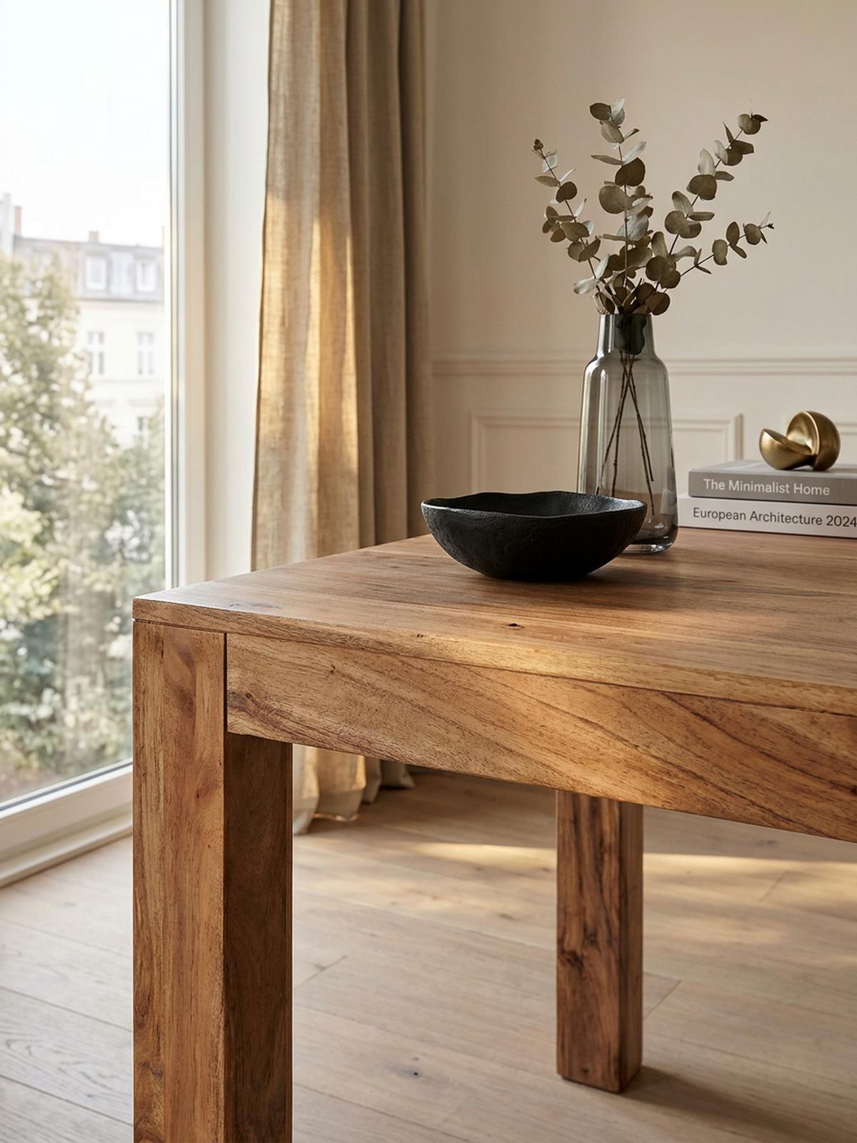 ESSTISCH Massivholz Akazie Rechteckig Handgefertigt NAKO, Beige 80x80x76 cm - Hellbraun/Beige, Akazienholz/Holz (80/80/76cm) - KADIMA DESIGN