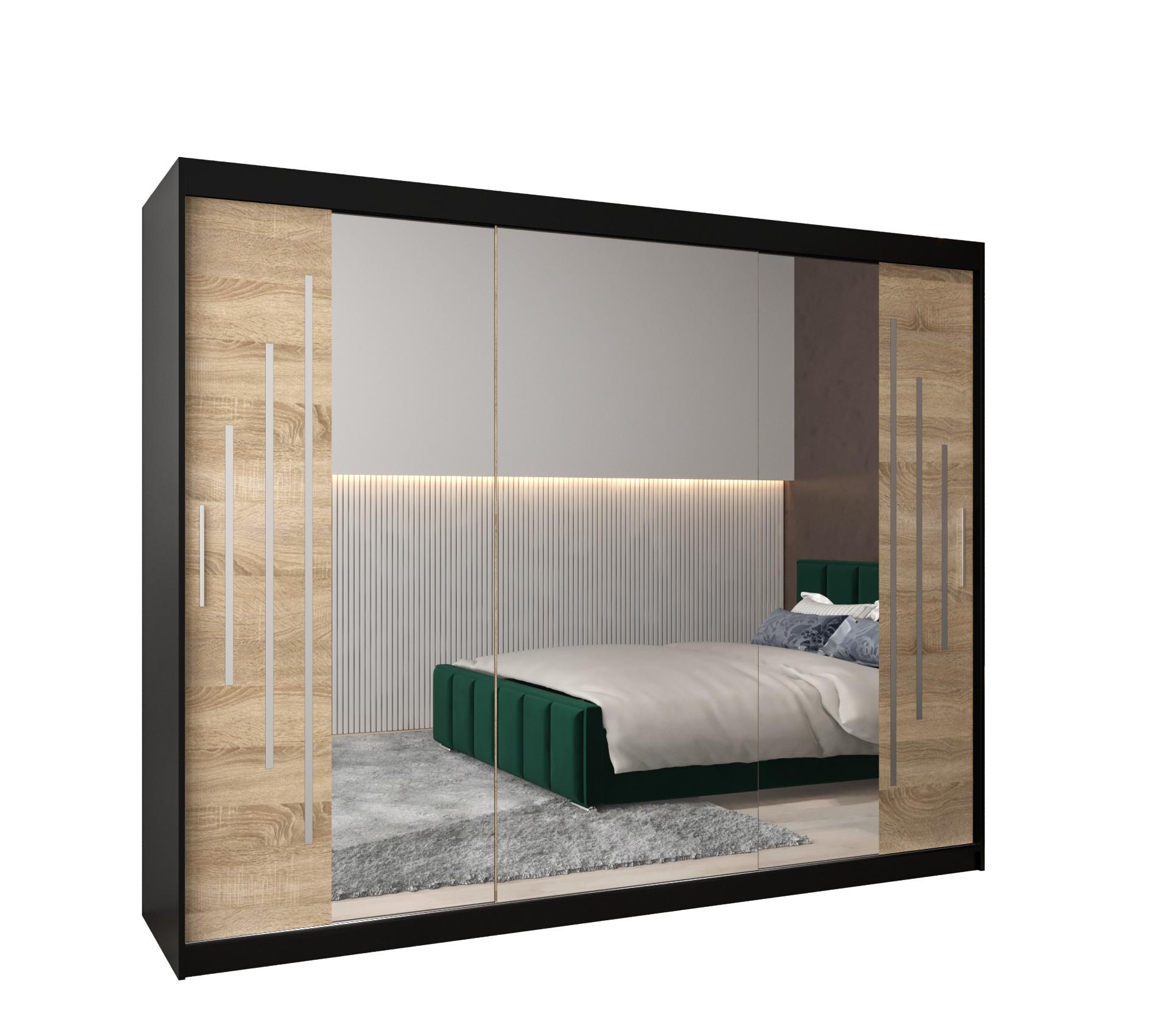 SCHWEBETÜRENSCHRANK 200/250/62 3-türig - Silberfarben/Schwarz, Holz/Kunststoff (250/200/62cm) - Abiks Möbel