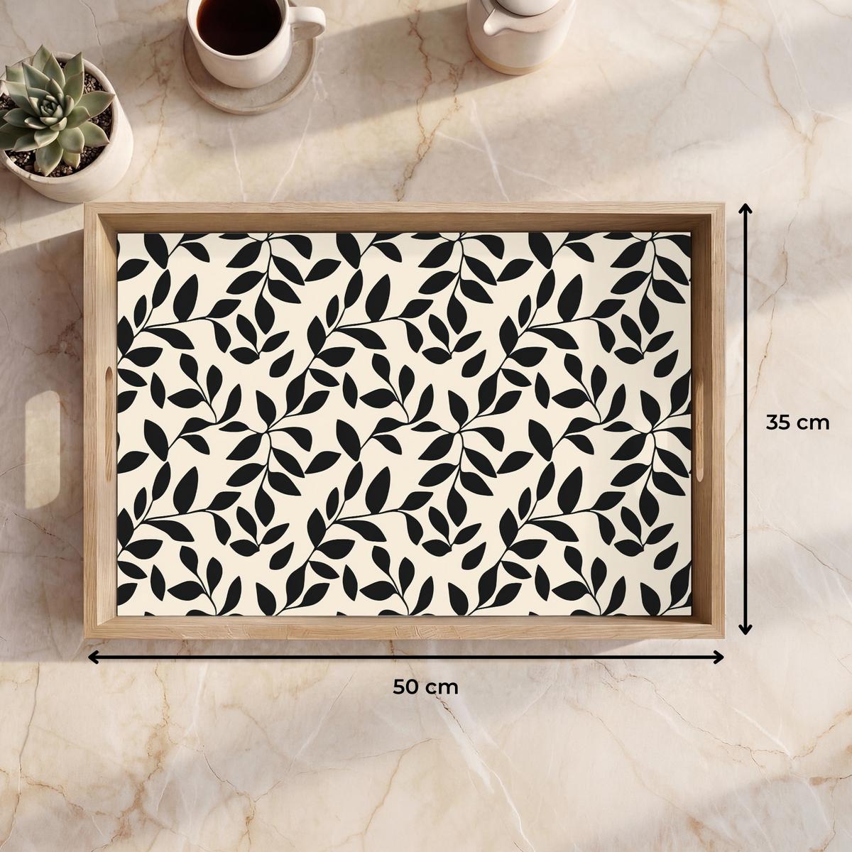 TABLETT Elegant - Gemustert - Schwarz - Beige 50x35 cm - Schwarz, Holz (50/5/5cm) - OnlyWow
