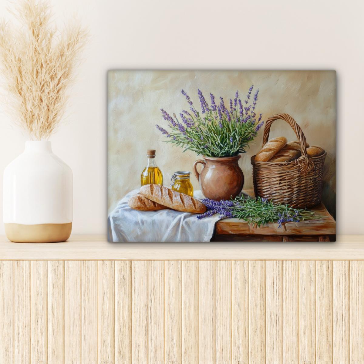 LEINWANDBILD Lavendel - Brot - Stilleben Wandbild 40x30 cm - Flieder, Textil (40/30cm) - MuchoWow