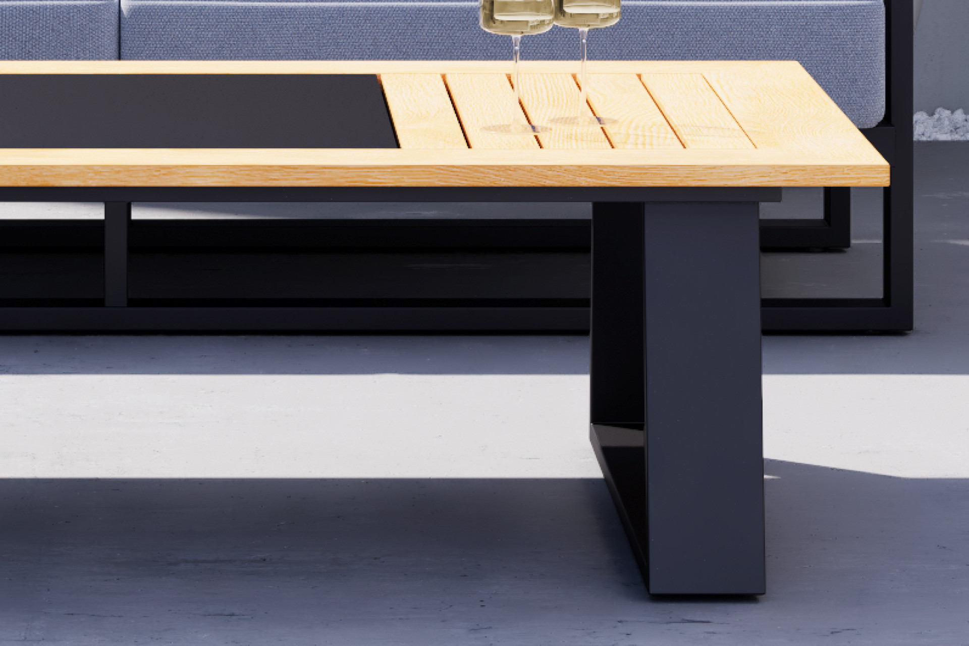 Loungegarnitur Tisch leichte V-Beine Aluminium pulverbeschichtet Tischplatte Aluminium und Echtholz Akazie geölt UV-beständig wetterfest  