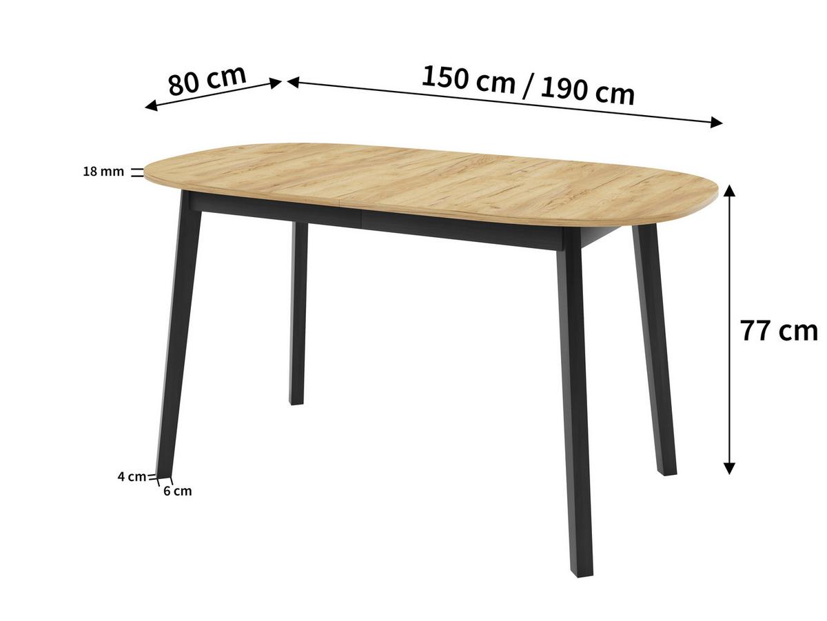 ESSTISCH VITO S Ausziehbar 150 - 190 / 80 x 77 cm - Schwarz/Grau, Holz (150/80/77cm) - MASSENO