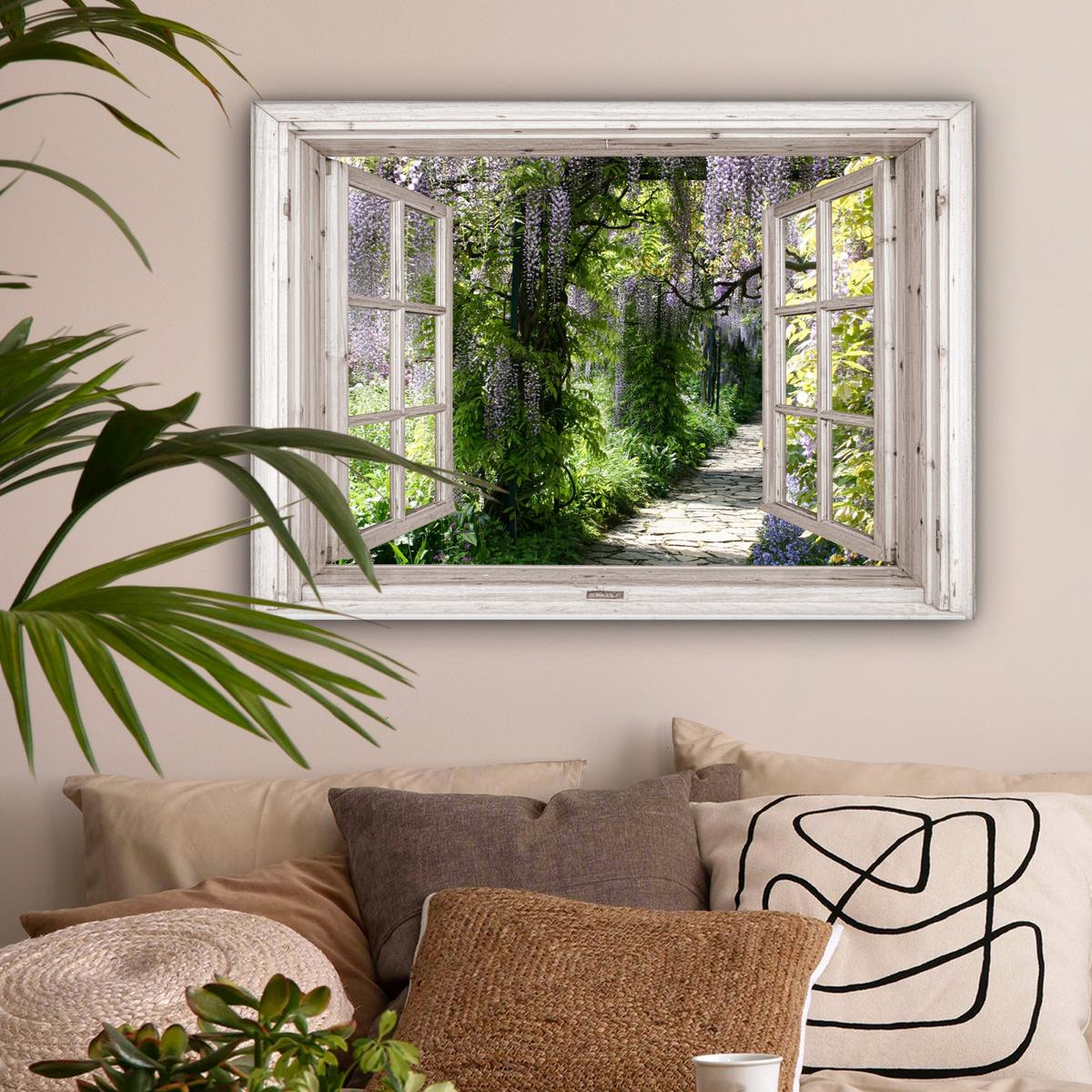 LEINWANDBILD Blauer Regen - Blumen - Aussicht - Baum - Frühling Wandbilder 80x60 cm - Grün, Textil (80/60cm) - MuchoWow