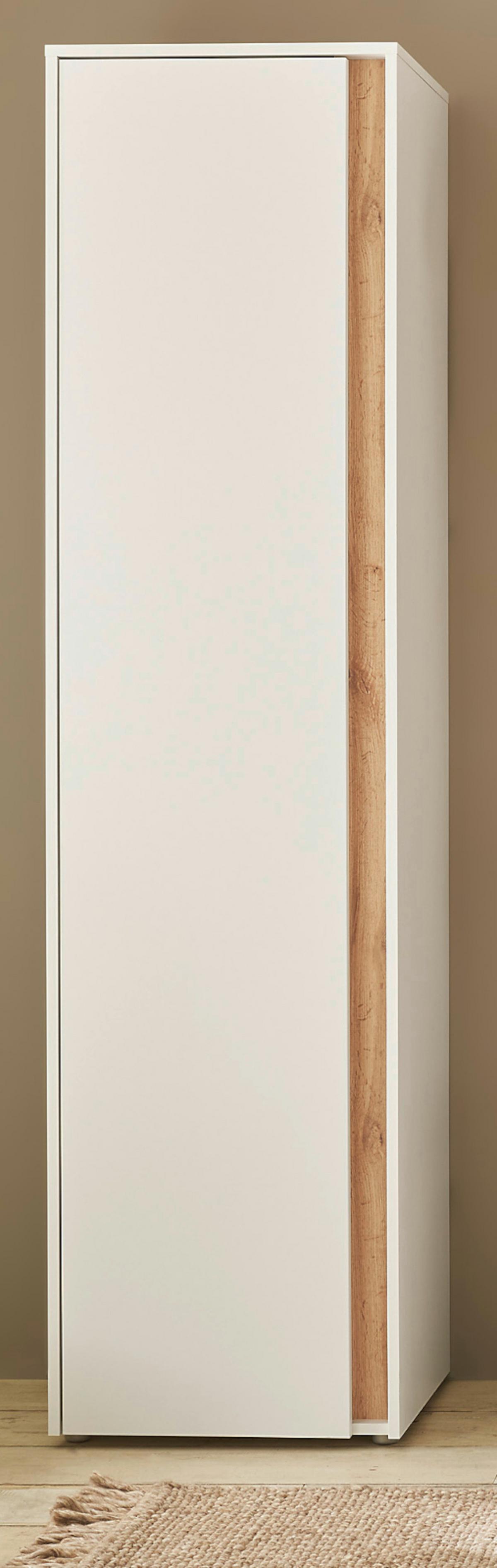 SCHUHSCHRANK weiß, Eiche Wotan 50 x 200 cm, Flurschrank mit 10 Fächern - Eiche Wotan/Schwarz, Holzwerkstoff/Kunststoff (50/200/40cm) - Furn.Design