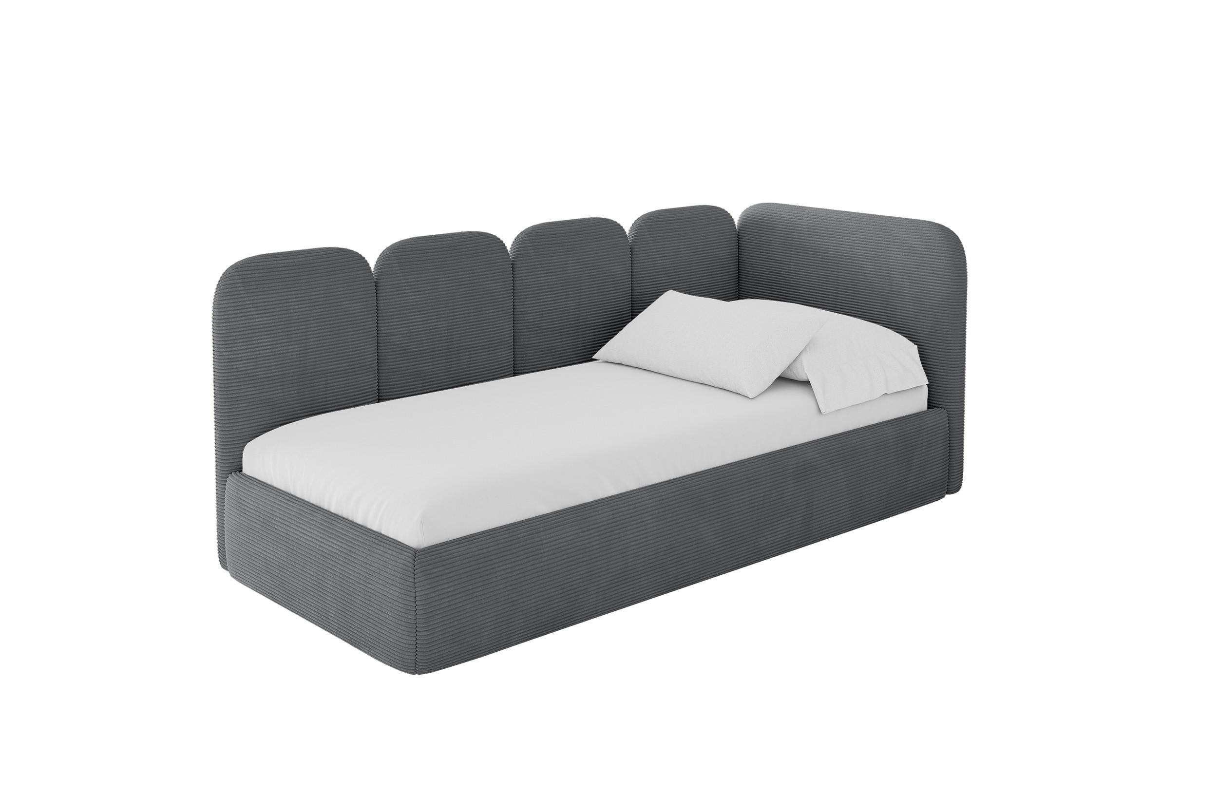 EINZELLBETT Jugendbett mit Bettkasten, Links - VELY 100x200 Dunkelgrau - Graphitfarben, Holzwerkstoff/Textil (100/200cm) - ALTDECOR