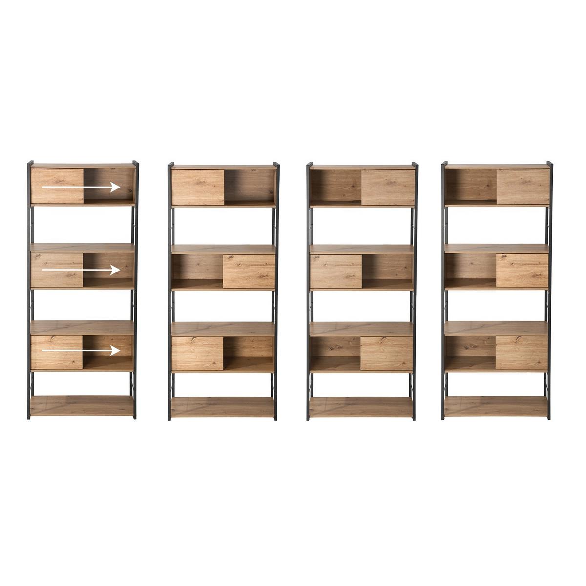 BÜCHERREGAL mit 3 Schiebetüren 40/196,5/80 cm - Eschefarben, Holzwerkstoff (40/196.5/49cm) - Calicosy