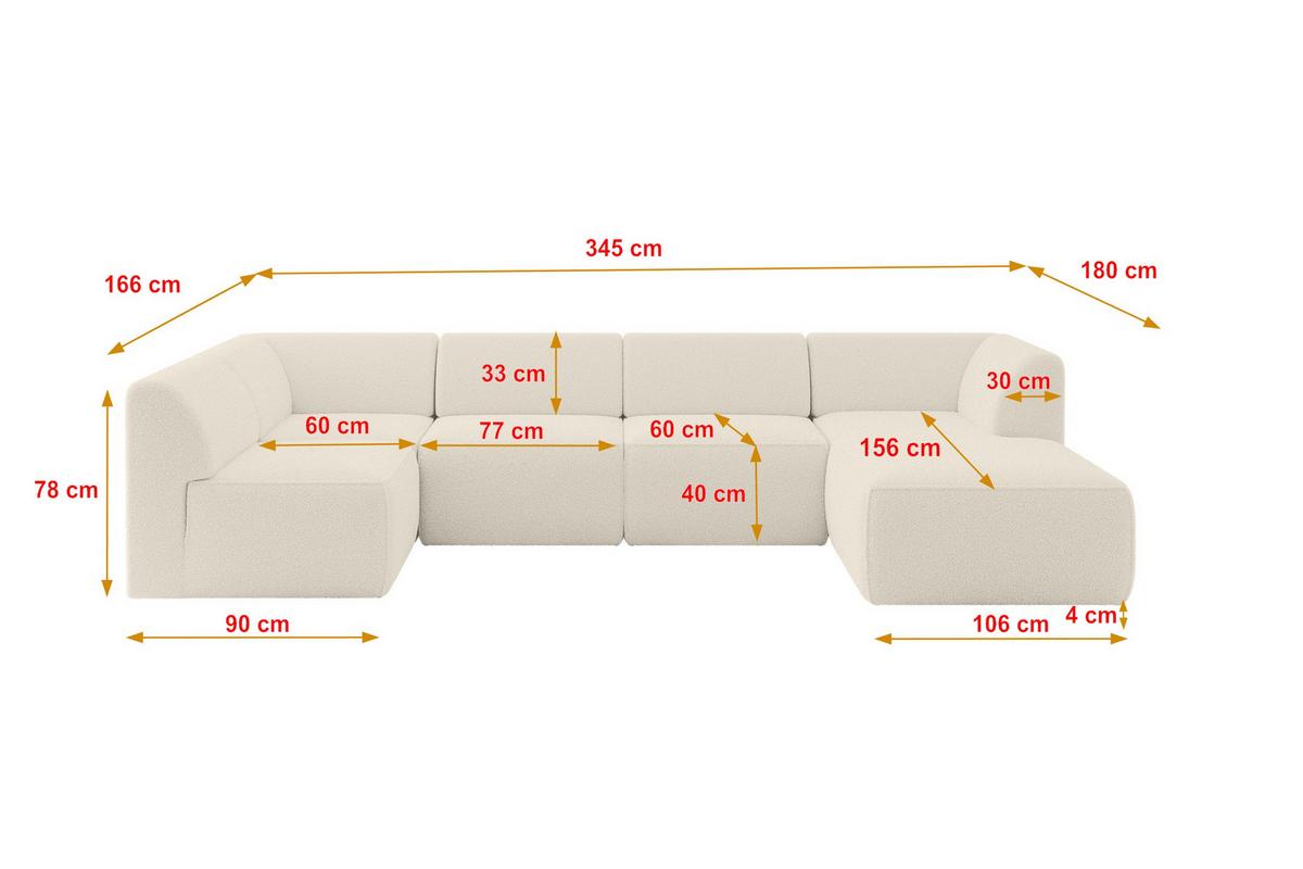 WOHNLANDSCHAFT Ottomane Rechts MOVO-L 345x180x78 cm Beige Bouclé - Hellbraun, Holzwerkstoff/Kunststoff (180/78/345cm) - ALTDECOR