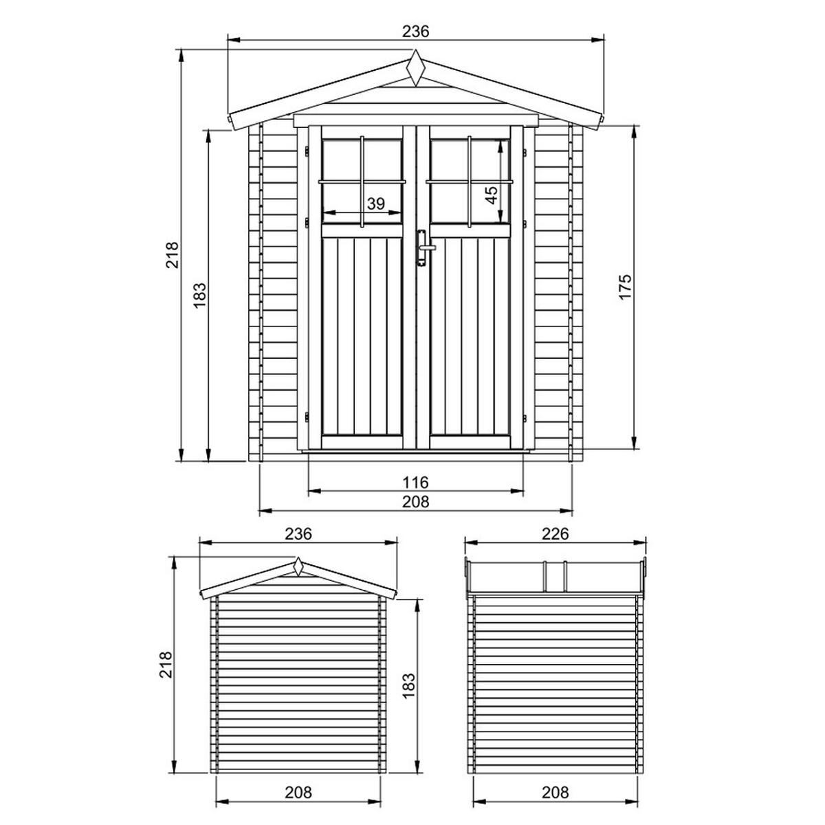 GARTENHAUS HOLZ - B236xL226xH218 cm/ 4,33 m2 - M369F - Beige, Holz (236/218/226cm) - Timbela