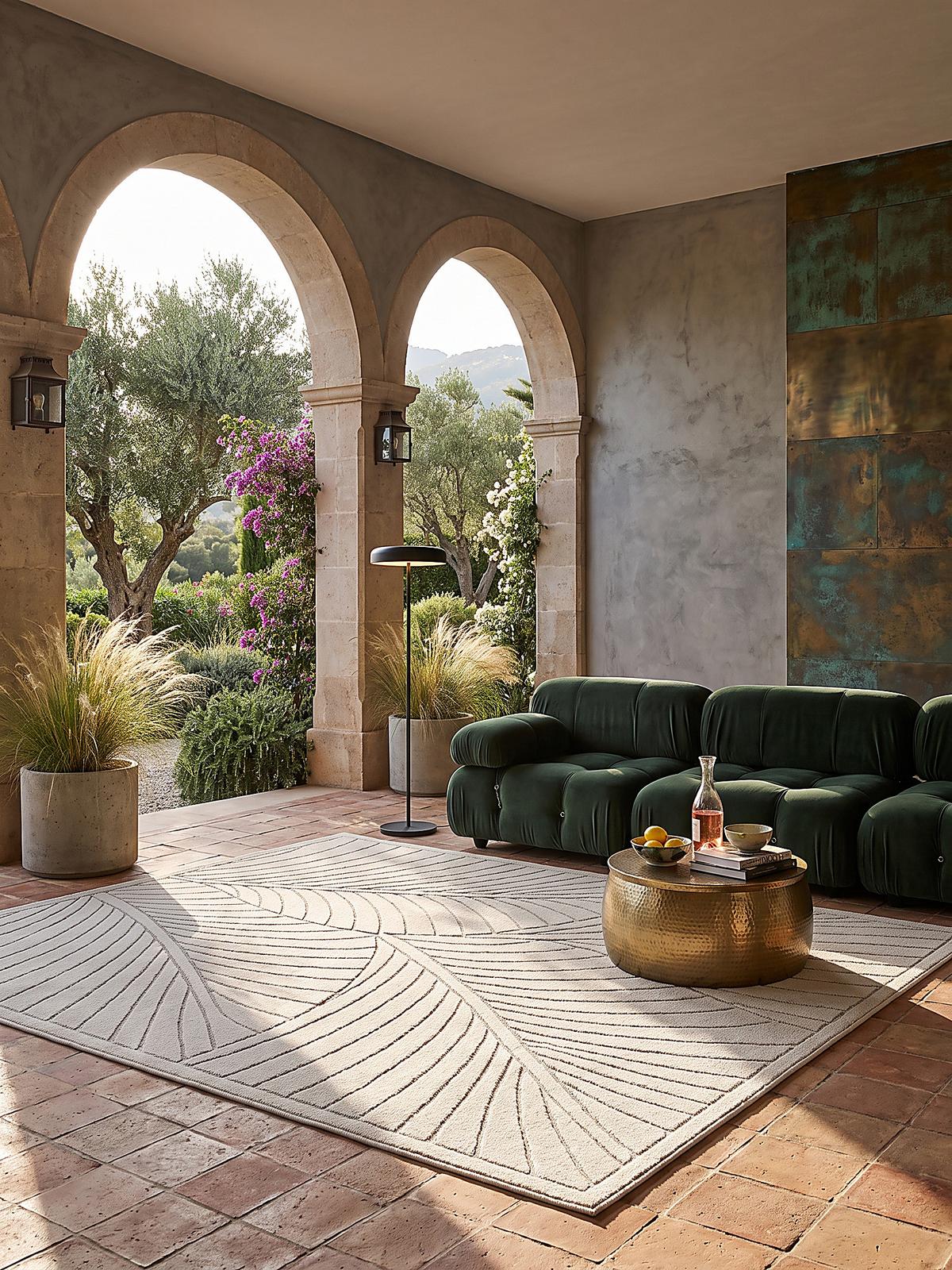 TEPPICH Outdoor, Fußbodenheizung-geeignet, mit Blattmotiv, ENGADIN in Creme, 120 x 170 cm - Creme, Textil (120/170cm) - KADIMA DESIGN