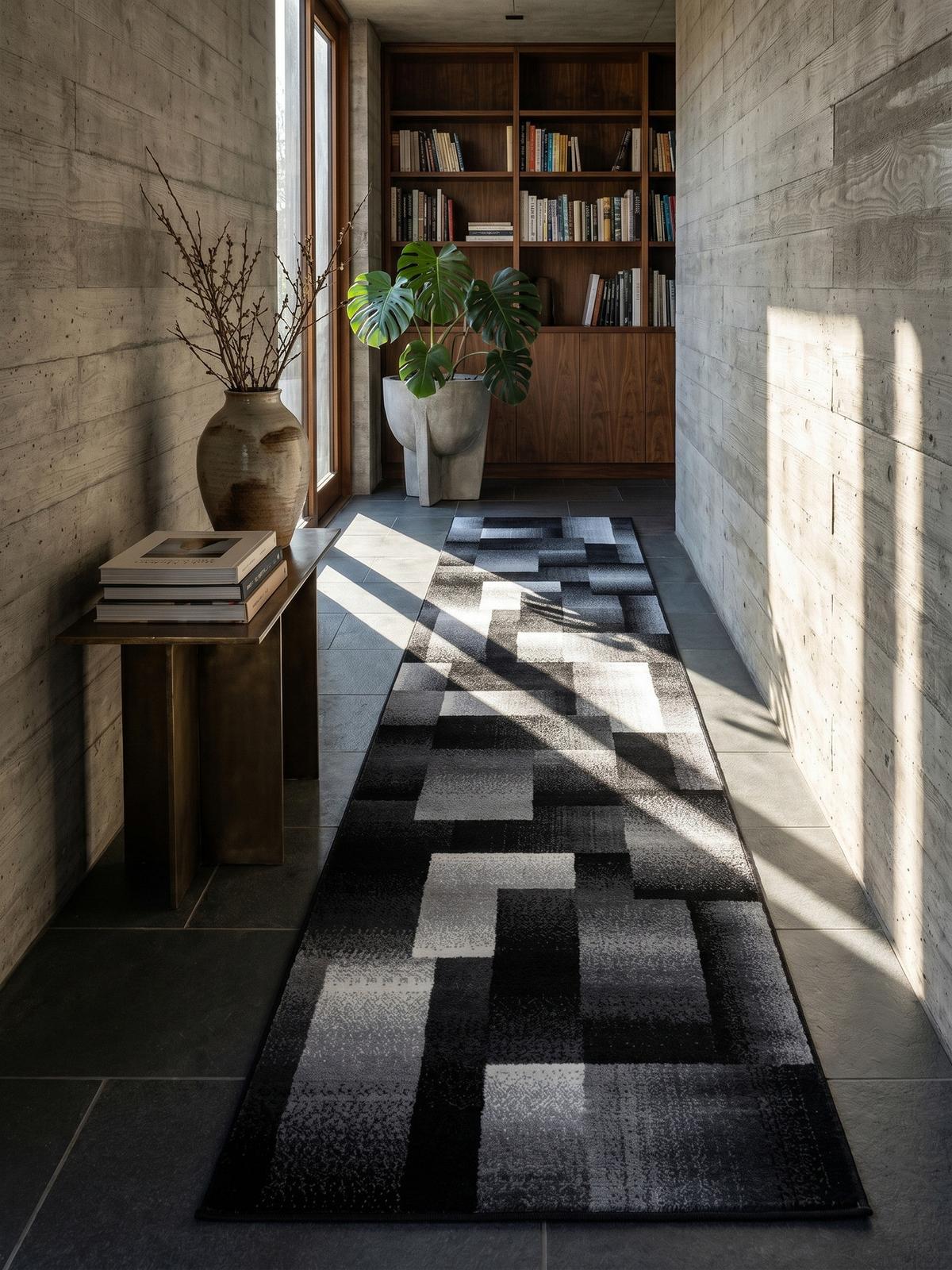 TEPPICH Kurzflor ASPEN in Schwarz, abstrakt kariert, 80 x 300 cm - Schwarz, Textil (300/80cm) - KADIMA DESIGN