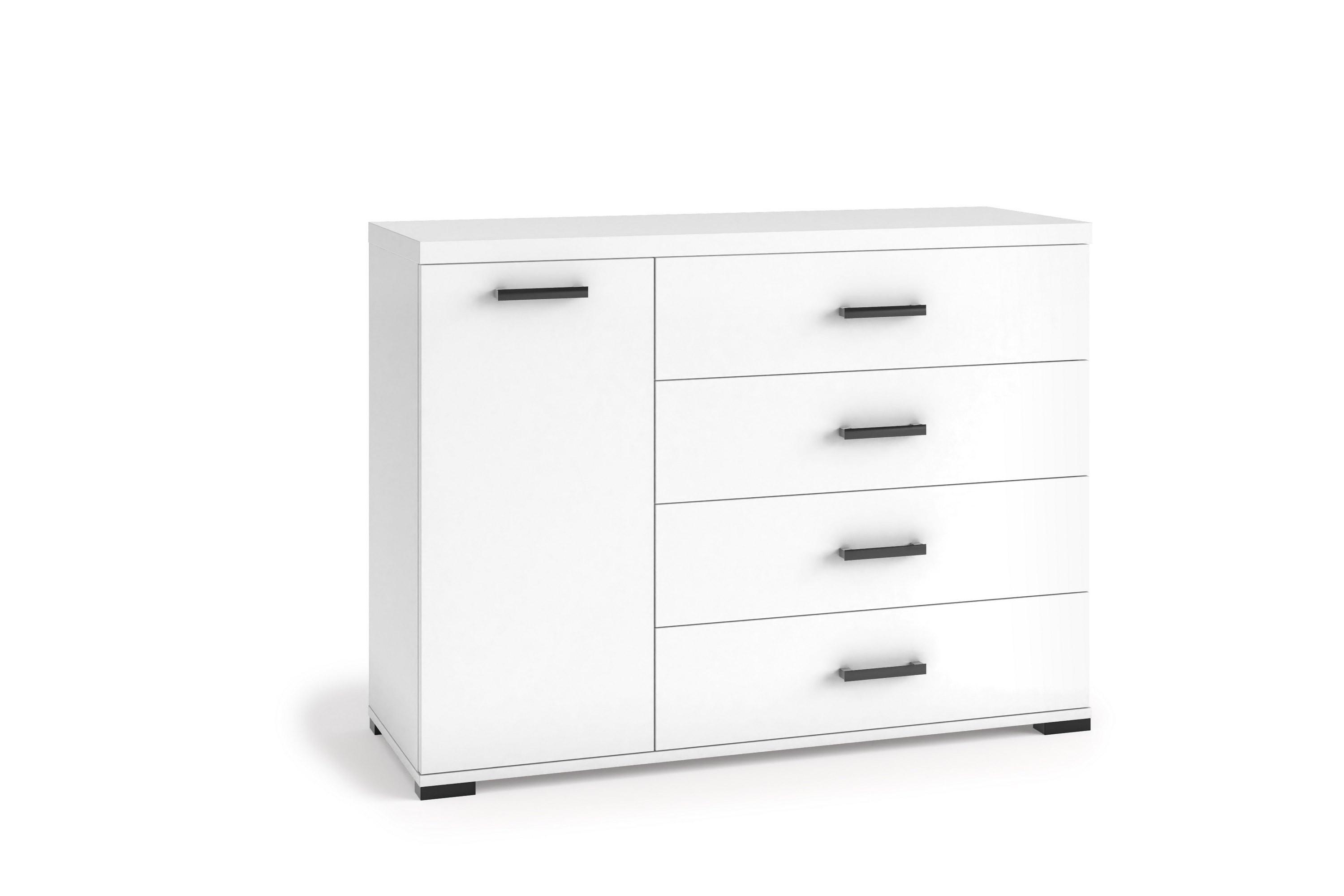 KOMMODE LIVORNO 120/85/40cm mit 4 Schubladen 1 Türen Weiß - Weiß, Holzwerkstoff (120/85/40cm) - MASSENO