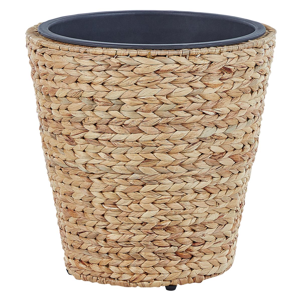 BLUMENTOPF 3er-Set Wasserhyazinthe natürlich rund 49-35/37-26/29-21 cm Plaka - Beige/Schwarz, Naturmaterialien (47cm) - Beliani