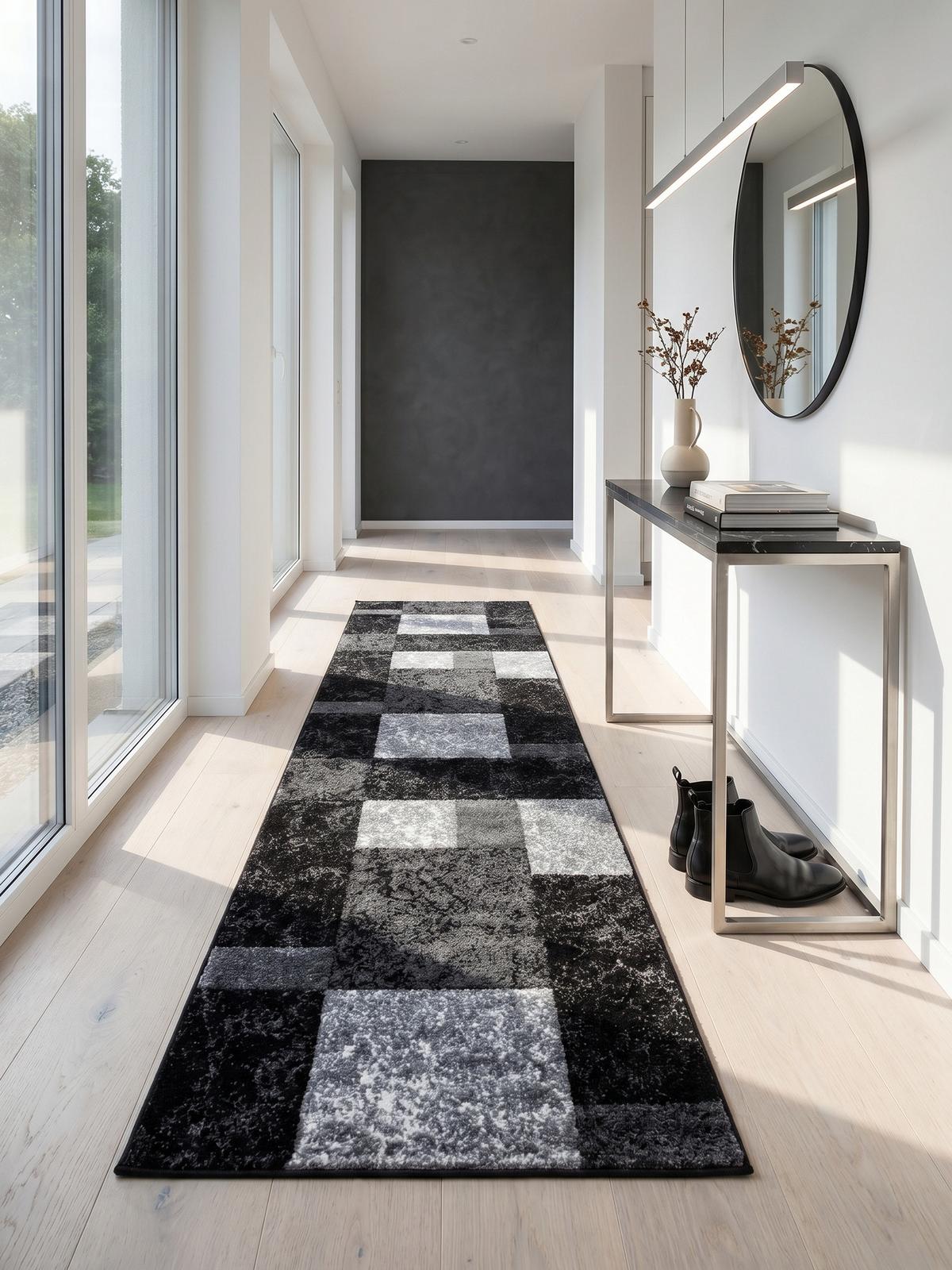 KURZFLORTEPPICH LATEMAR, kariert, Schwarz, 80 x 300 cm - Schwarz, Textil (80/300cm) - KADIMA DESIGN