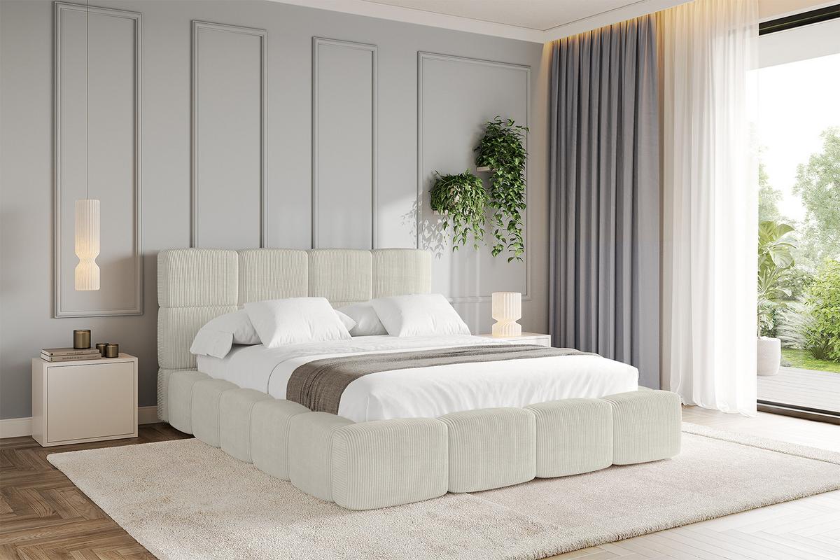 POLSTERBETT mit Bettkasten und Lattenrost, Bett mit Kopfteil, Boxbett ohne Matratze, Doppelbett mit Stauraum - NATA 120x200 Creme - Ecru, Holzwerkstoff/Textil (120/200cm) - ALTDECOR