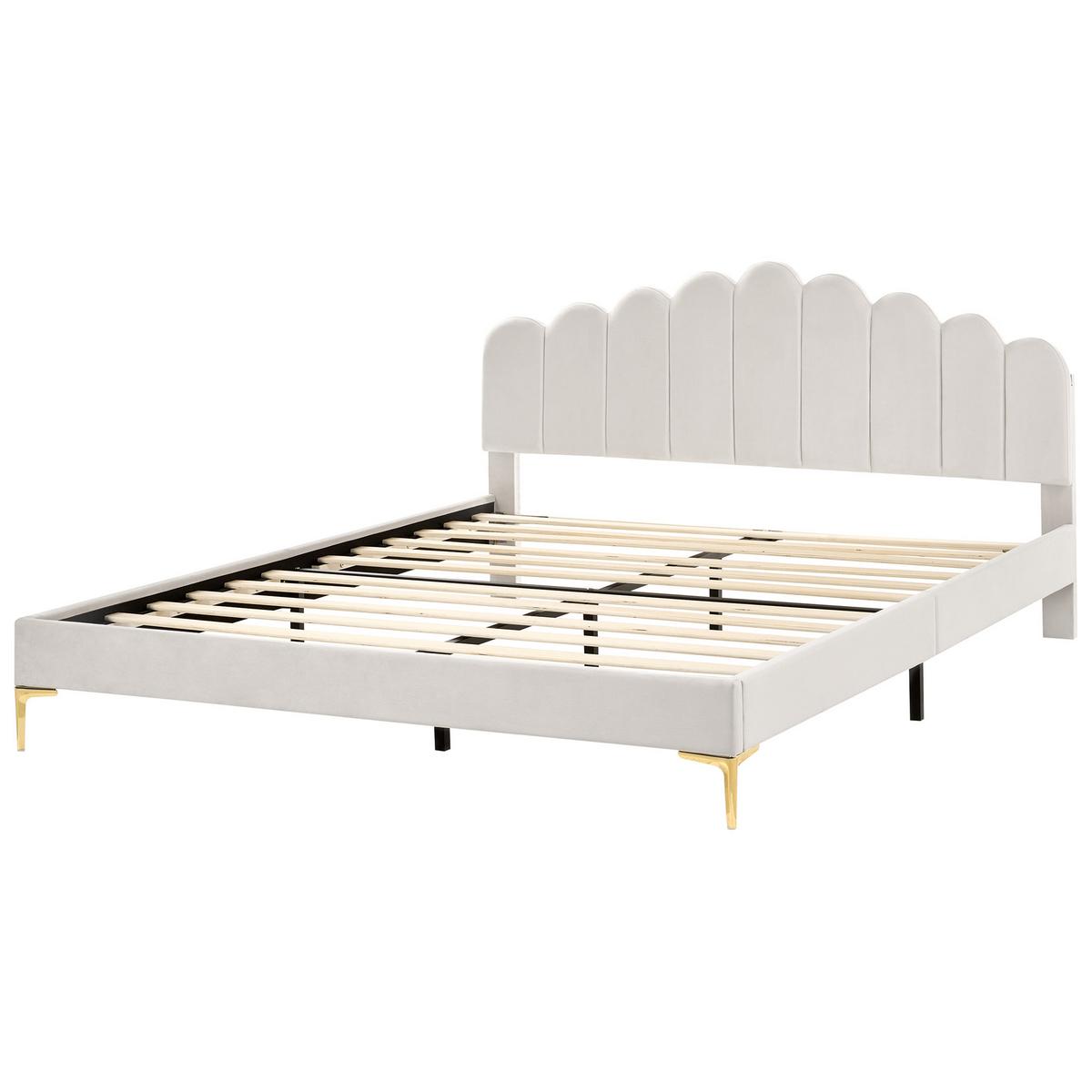 BETT mit Lattenrost 180/200 cm Samtstoff Cremeweiß Sauvian - Creme, Textil (180/200cm) - Beliani