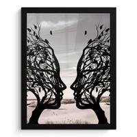 POSTER MIT RAHMEN Strand - Meer - Menschen - Baum - Moderne Kunst Bilderrahmen 30x40 cm - Hellgrau, Papier (30/40cm) - MuchoWow