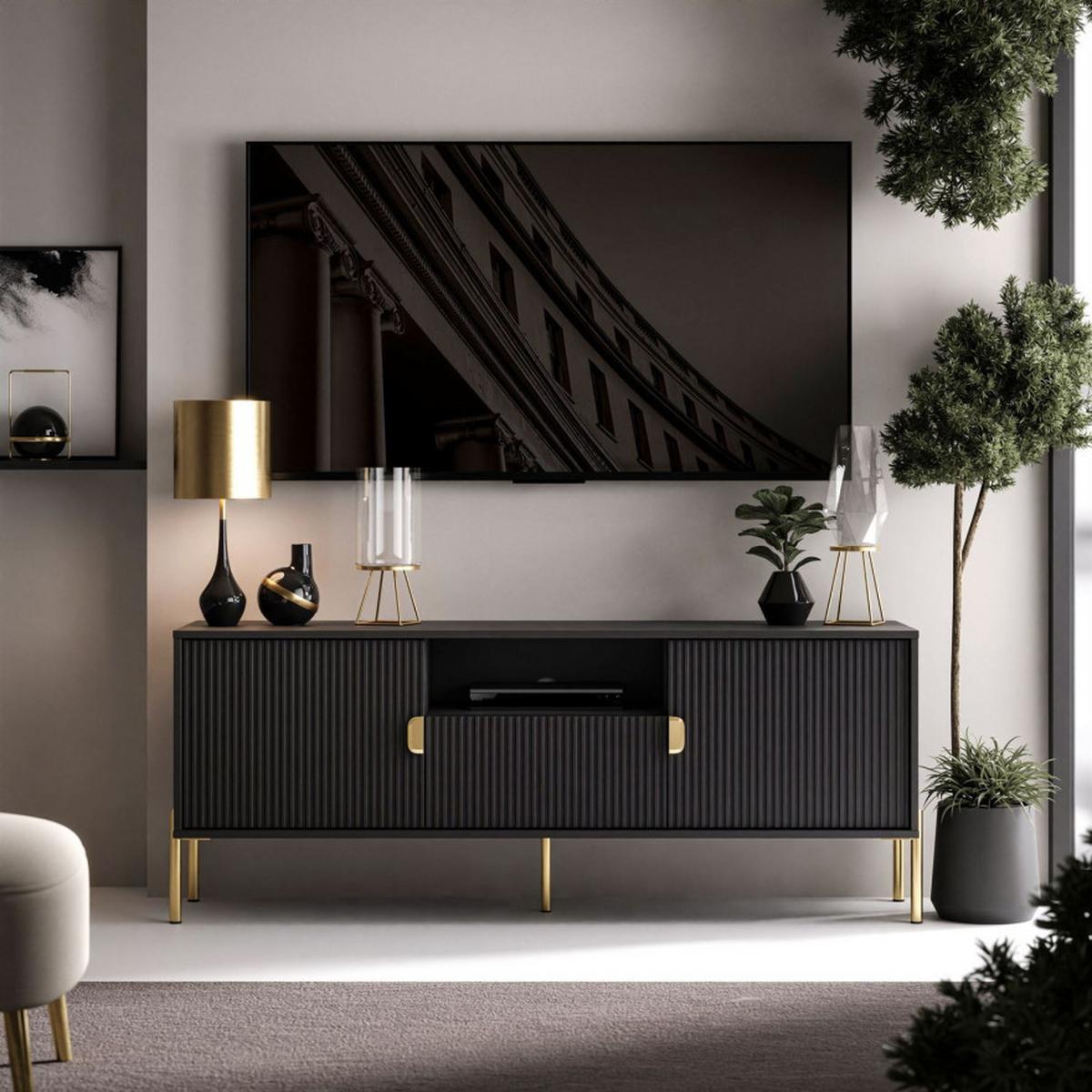 TV Rack DALIA 155 cm - Goldfarben/Schwarz, Holzwerkstoff (155/58/40cm) - Lookway