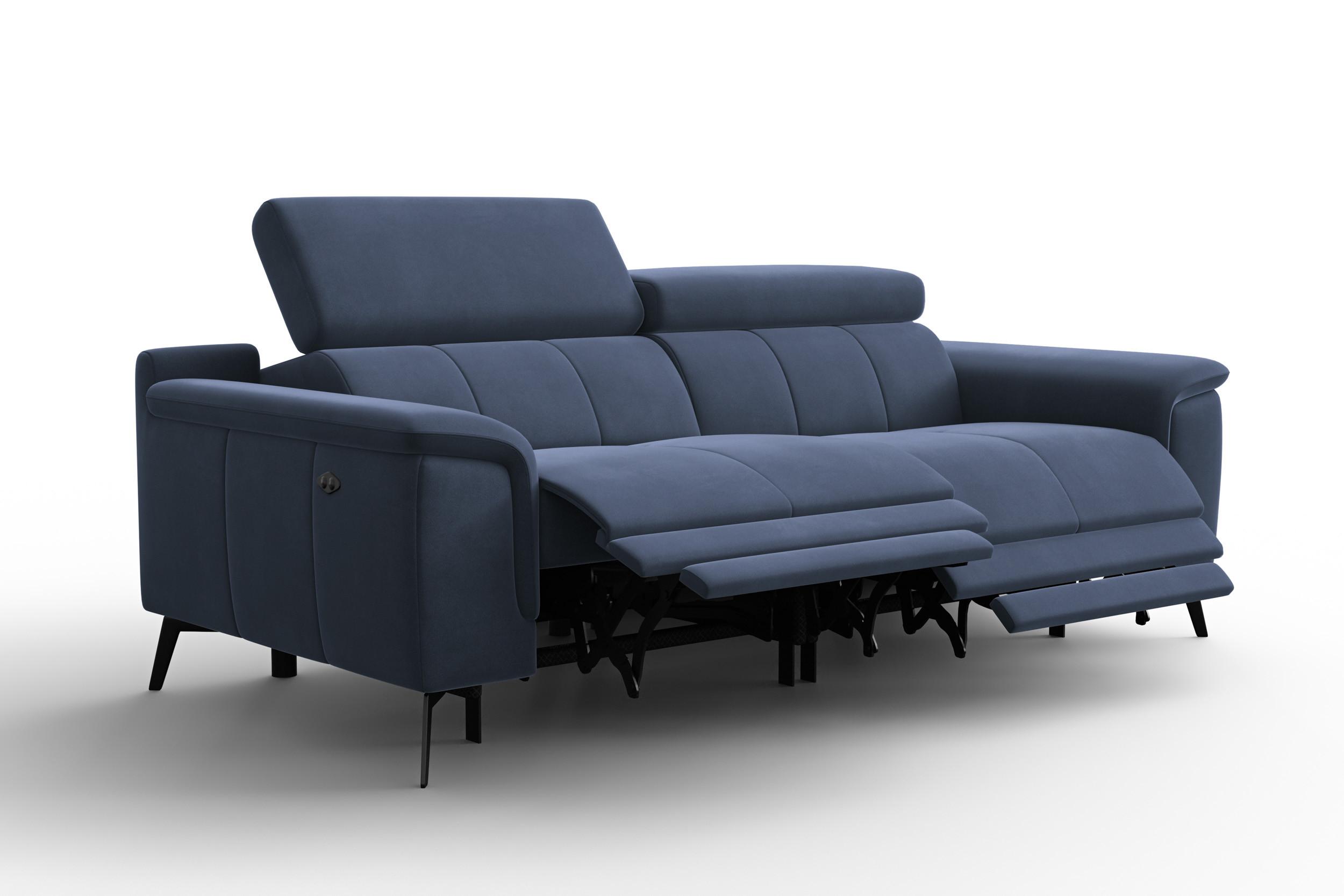 SOFA RELAX FIERO 3-Sitzer, Marineblauer Veloursstoff - Blau/Schwarz, Holz/Textil (212/82/103cm) - Courtois Laville