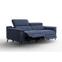 SOFA RELAX FIERO 3-Sitzer, Marineblauer Veloursstoff - Blau/Schwarz, Holz/Textil (212/82/103cm) - Courtois Laville