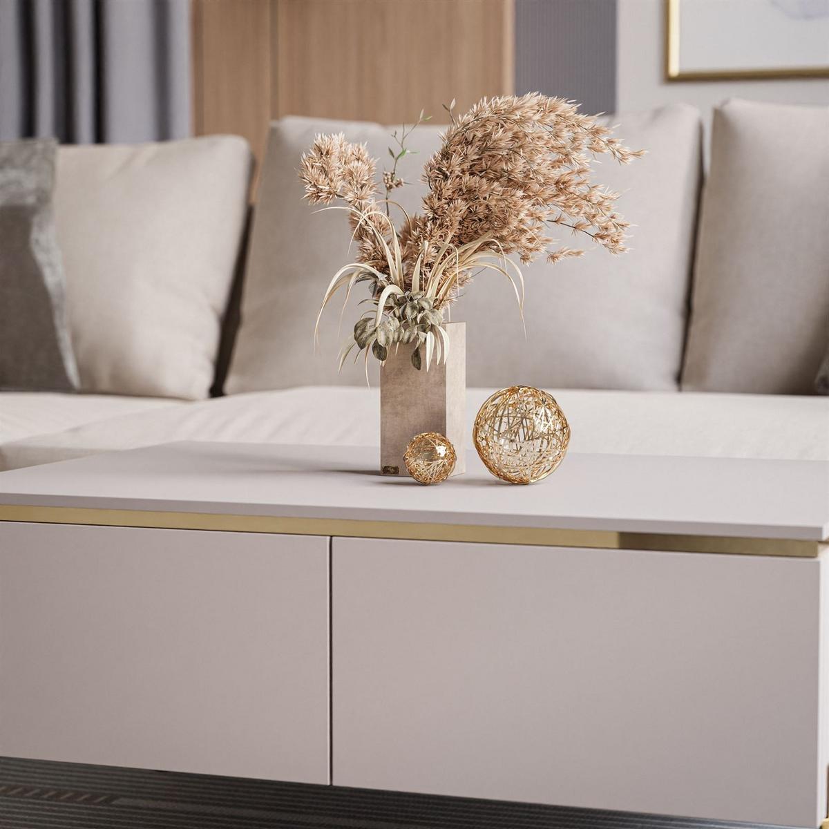 COUCHTISCH AURORA mit Staufach Kaschmir mit gerade Goldchrom Fuße - Kaschmir/Goldfarben, Holzwerkstoff/Metall (60/90/40cm) - Lookway