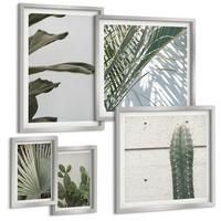 BILDER SET 5er Set - 50x50 cm & 20x30 cm & 40x60 cm Silberner Rahmen - Blätter tropischer Pflanzen in Pastellfarben - Silberfarben, Kunststoff (40/60cm) - TULUP