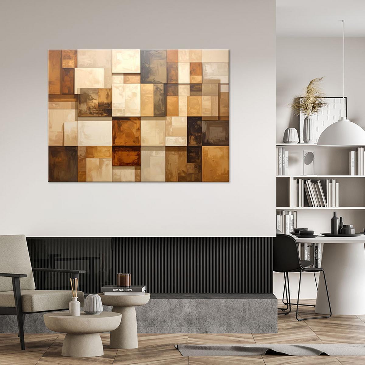 LEINWANDBILDER, Beigebraune geometrische Abstrakt - Braun, Textil (120/80cm) - Feeby