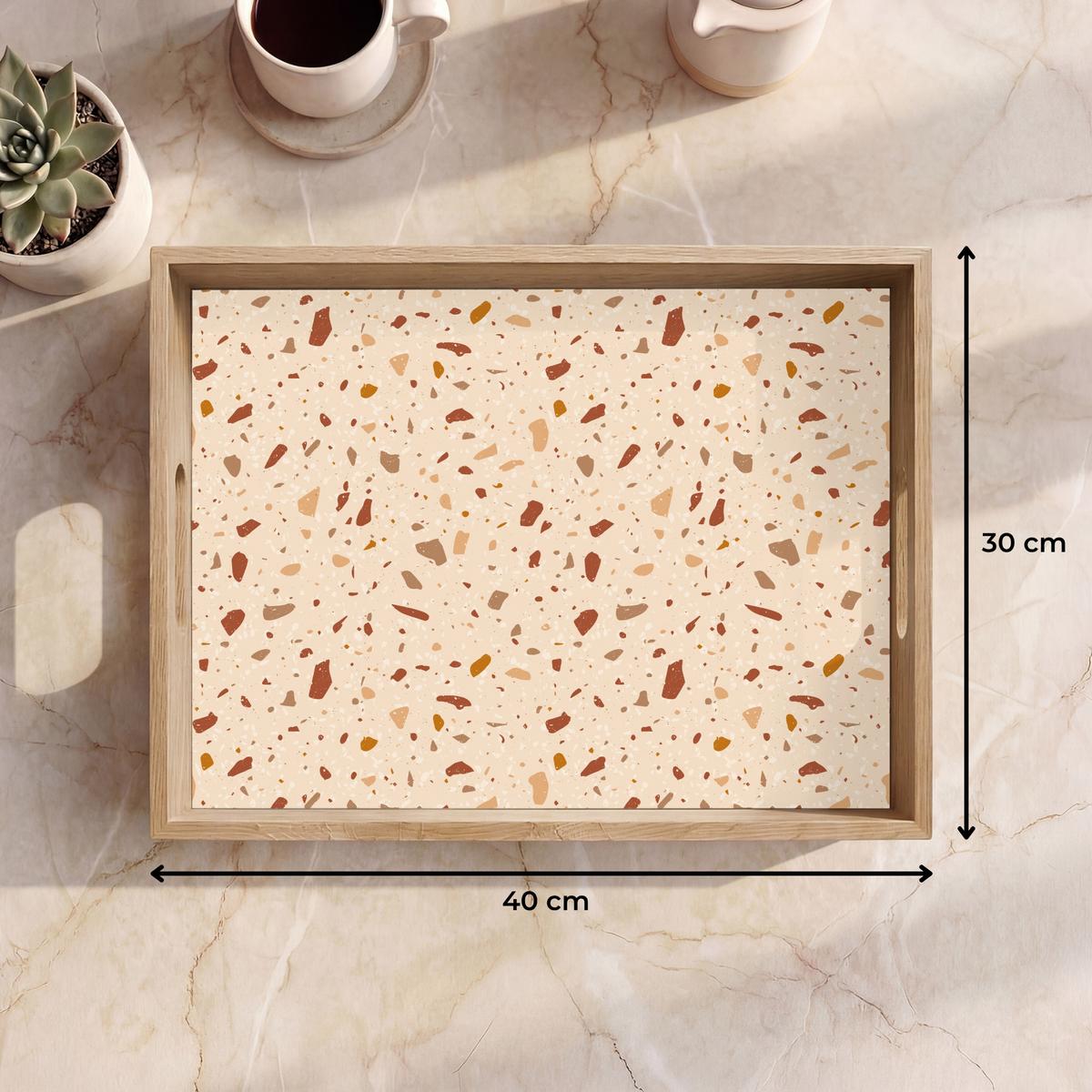 TABLETT Terrazzo - Muster - Bunt - Stein 40x30 cm - Beige, Holz (40/5/5cm) - OnlyWow