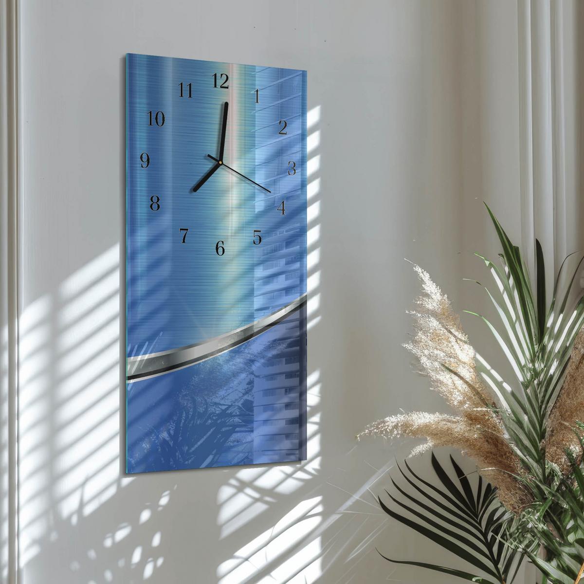 WANDUHR aus Glas 30x60 cm - Muster - Blau, Glas (30/60/0.4cm) - TULUP