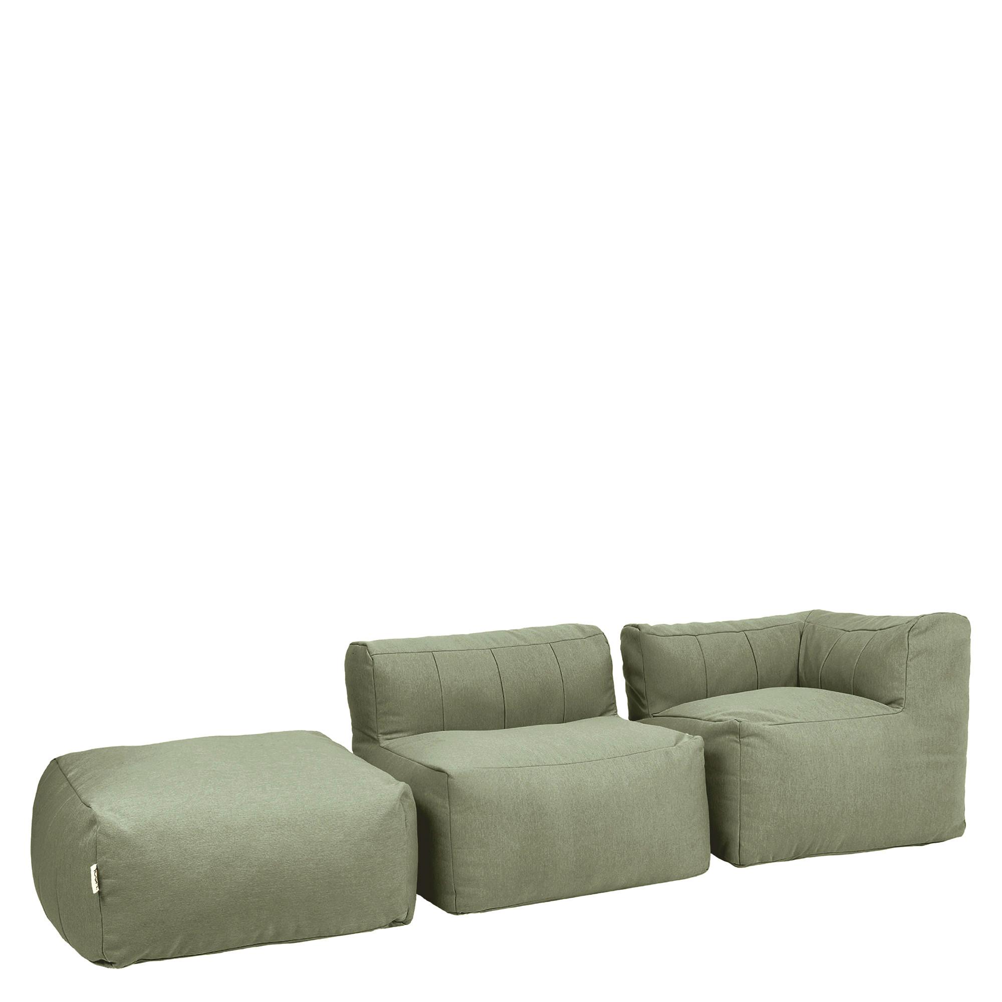 SITZSACK-SOFA Outdoor 3-tlg.: Ecksessel, Sessel, Fußstütze - Grün, Textil (195/68/100cm) - icon