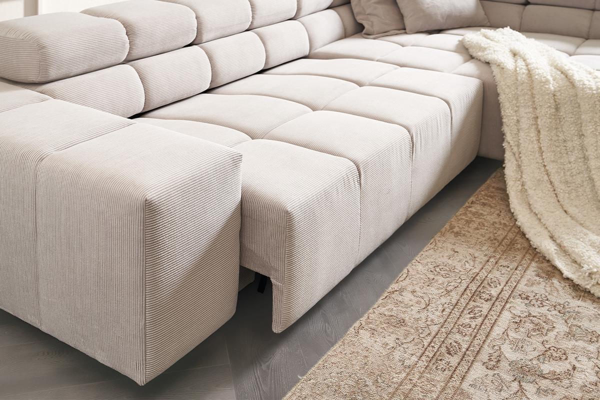ECKSOFA MIT MOTORISCHEM SITZVORZUG NEVADA Silber Cord Relaxfunktion - Silberfarben/Schwarz, Kunststoff/Textil (319/215cm) - KAWOLA