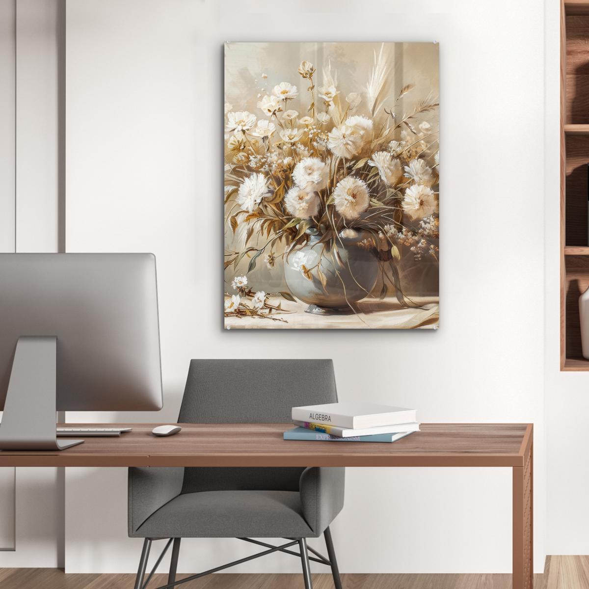ACRYLGLASBILD Blumen - Vase - Stilleben - Beige 60x80 cm - Creme, Glas (60/80cm) - MuchoWow