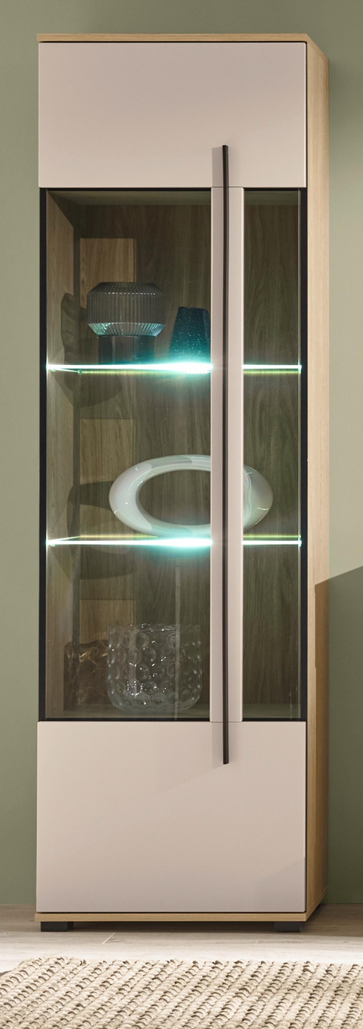 VITRINE Kaschmir, Eiche 60 cm, Vitrinenschrank für Wohn- und Esszimmer - Kaschmir/Eichefarben, Glas/Holzwerkstoff (60/200/37cm) - Furn.Design