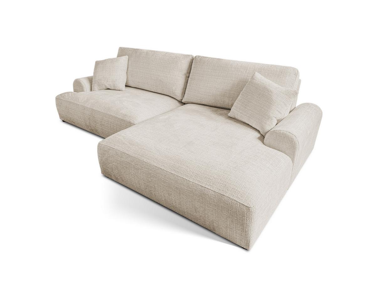 ECKSOFA Melvano mit Schlaffunktion und Bettkasten im Japandi-Stil aus weichem Beige Chenille-Stoff - Creme/Schwarz, Holz/Kunststoff (240/145cm) - S-Style
