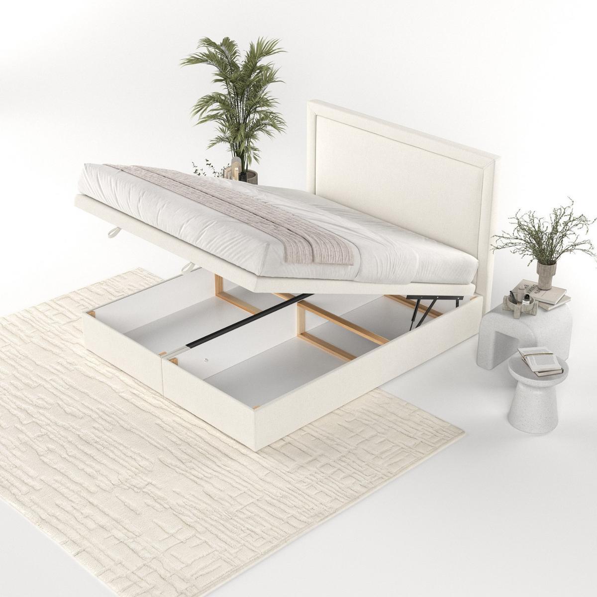 POLSTERBETT Salma mit Stauraum 200/200 cm Creme im Megan Stoff - Creme/Schwarz, Holz/Holzwerkstoff (200/200cm) - AltaBeds