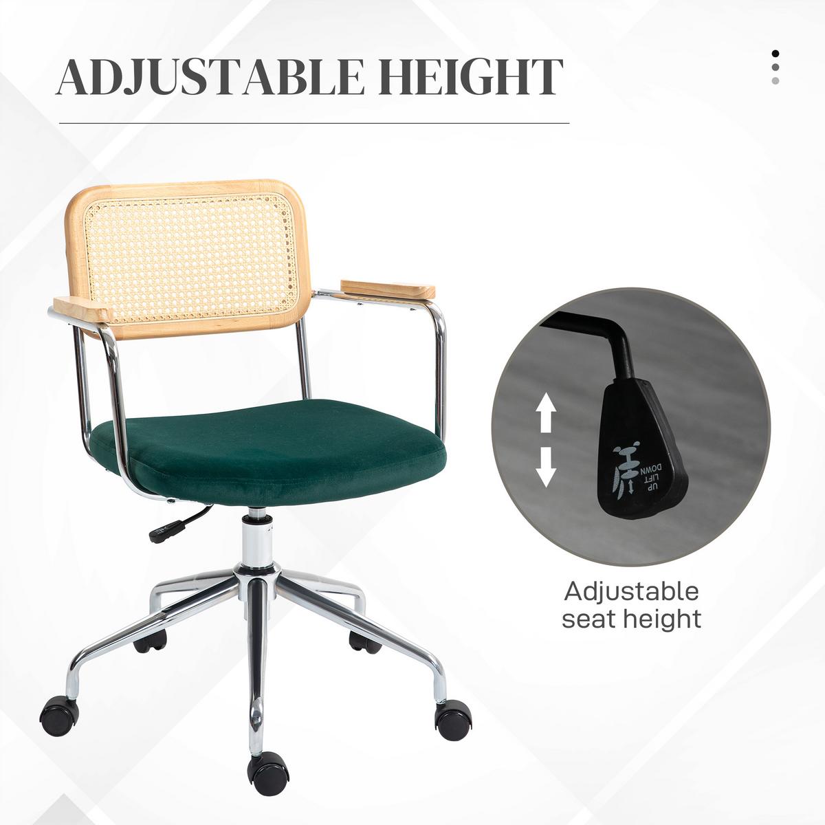 BÜROSTUHL, Schreibtischstuhl mit Rattanoptik, Wippfunktion für Home Office, Grün - Grün, Kunststoff (58/94/65cm) - HOMCOM