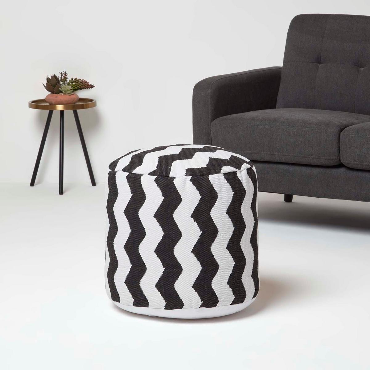 HOCKER schwarz-weiß, Zickzack-Hocker rund 40/40/45 cm - Schwarz, Textil (45/40/45cm) - Homescapes